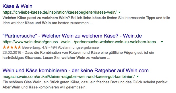 Google Suchergebnisse "Wein und Käse" - 21.12.2018