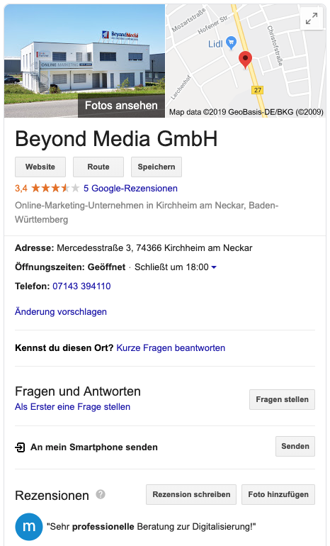 Google MyBusiness Eintrag von beyond-media.de